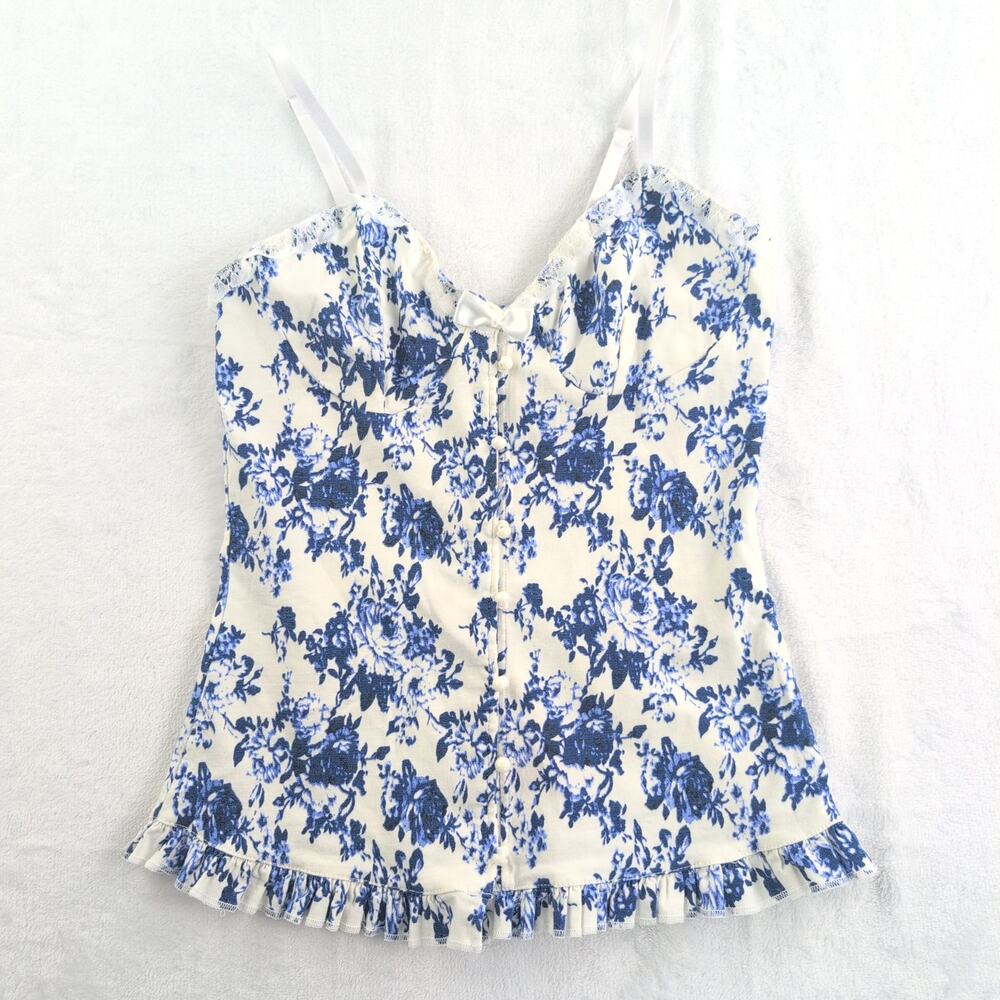 Vintage Elegant Moments Chinoise Pearl Lace Bustier Tank Top Coquette Junior's L